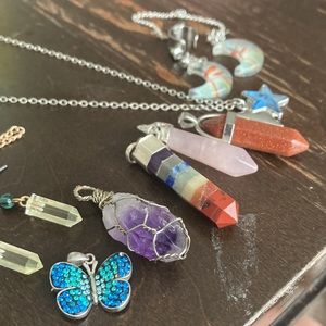 Crystal bundle with crystal & moon earrings, & butterfly charm